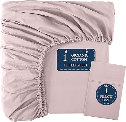 LANE LINEN 100% Organic Cotton Twin Fitted Sheets, 2-Piece Set (1 Fitted Sheet, 1 Pillowcase), Percale Weave, Cotton Sheet, Soft, Breathable, Fits Mattress Upto 15' Deep - Sepia Rose (No Flat Sheet)
