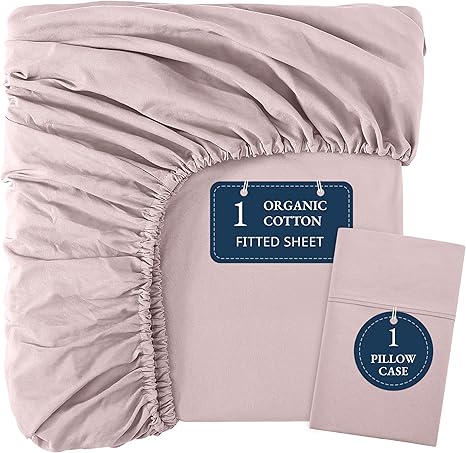 LANE LINEN 100% Organic Cotton Twin Fitted Sheets, 2-Piece Set (1 Fitted Sheet, 1 Pillowcase), Percale Weave, Cotton Sheet, Soft, Breathable, Fits Mattress Upto 15' Deep - Sepia Rose (No Flat Sheet)