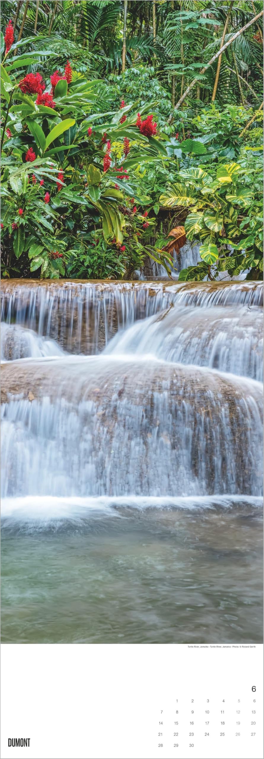 Wasserfälle 2027: Wandkalender 34x98 cm mit 12 Wasserfallfotografien und sprachneutralem Kalendarium