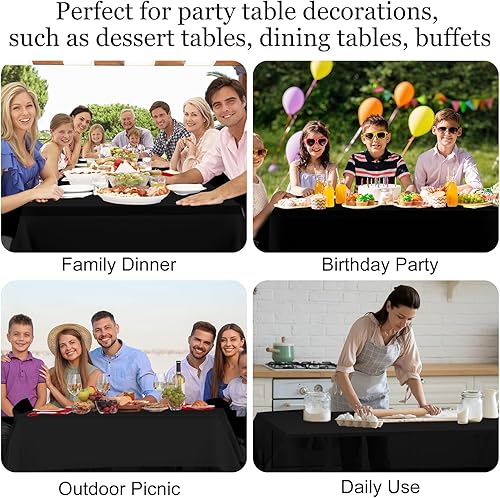 Miniatura 3 de PLULON Mantel de plástico negro para mesa rectangular de 53.9 x 107.9 in, color negro, para cumpleaños, fiesta de Halloween, hogar, cocina, comedor,