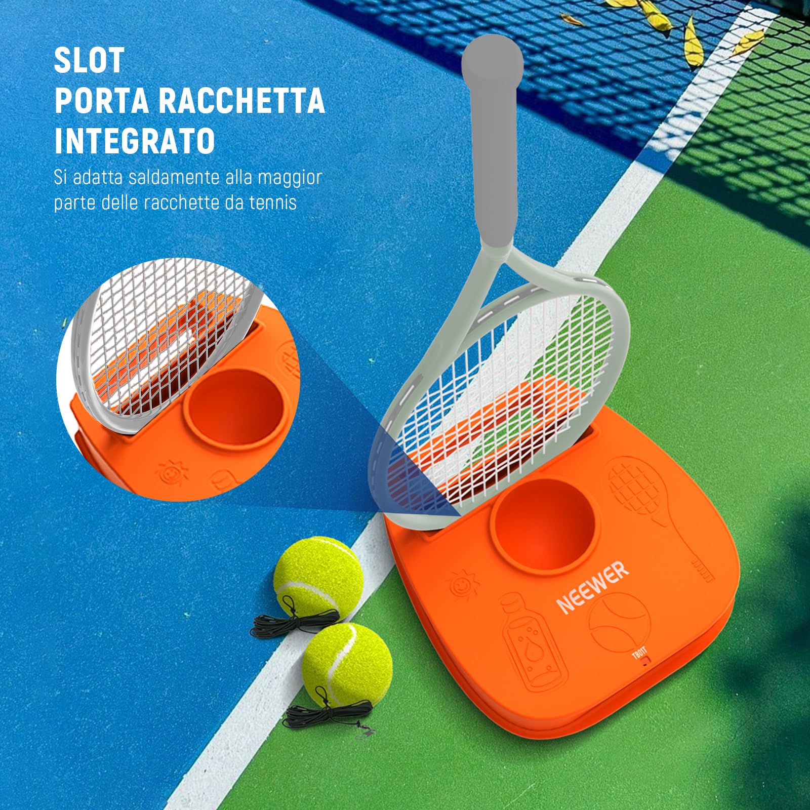 NEEWER Set di Palline da Tennis Portatili con Base in Ferro Antiscivolo, Supporto per Racchetta, 3 Palline da Tennis con Corda Elastica, rimbalzatore per Allenamento Individuale per Adulti, TB01Z