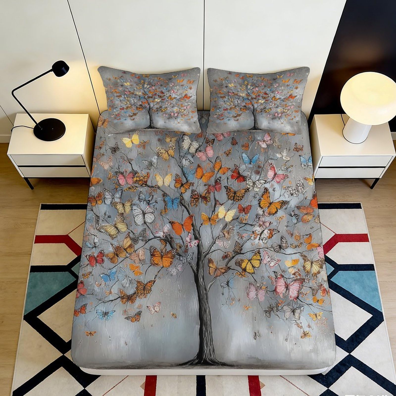 Pnayamiorkfel Style-3 3D Printed Butterfly Tree Fitted Sheet Microfiber Soft Breathable Mattress Cover For Bedroom Guest Room Decor 90X200x25cm