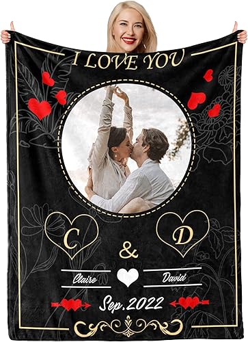 Manta personalizada con fotos de texto, regalos personalizados para parejas, manta con imagen personalizada "I Love You", regalos para esposa,