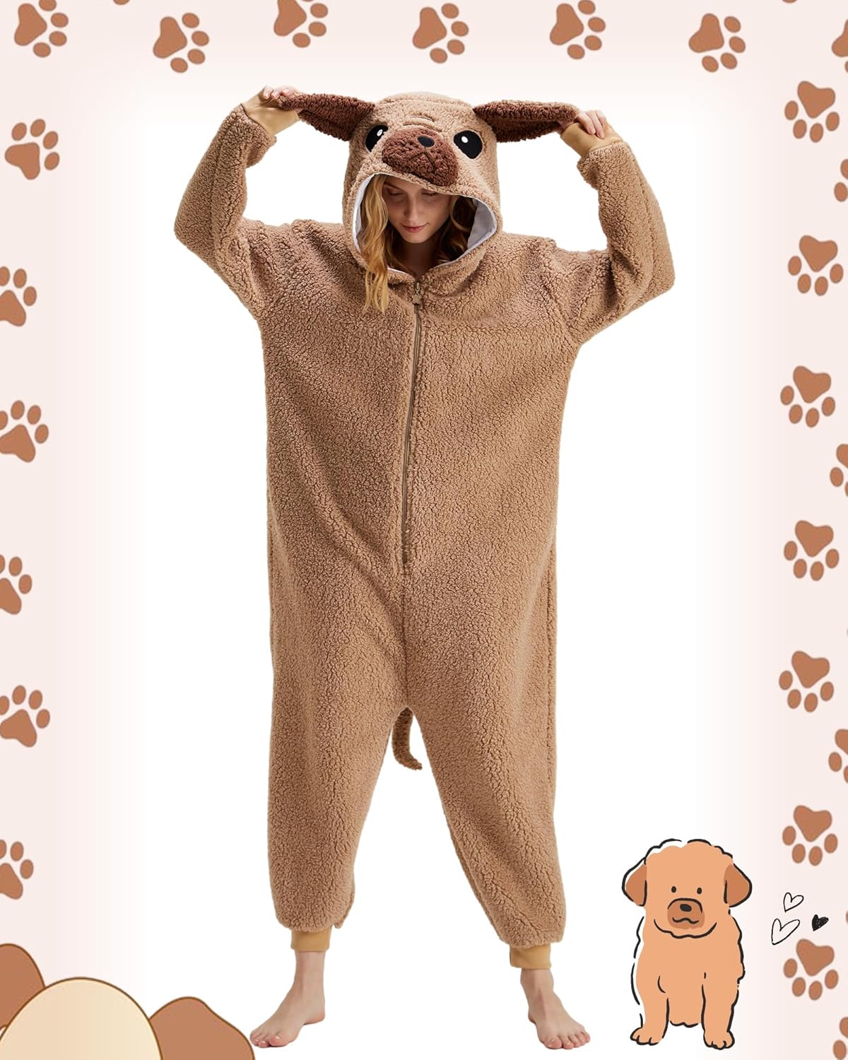 Unisex Pug Onesie Adult Animal Pajamas One Piece Comfy Sleepwear Homewear Halloween Cosplay Costume - Image 3