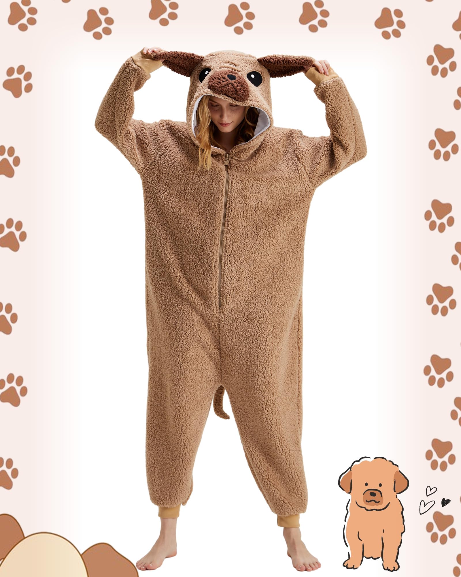 Pijama unisex de carlino para adultos, pijama de animal de una pieza, ropa de dormir cómoda, ropa para el hogar, disfraz de Halloween y cosplay