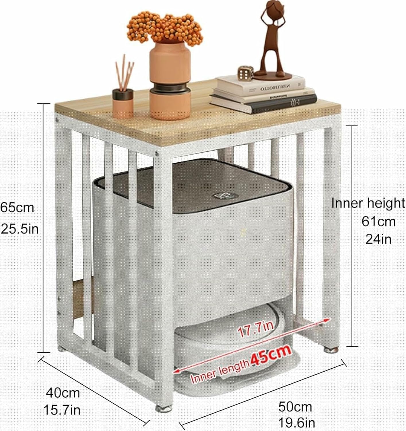 Robot Vacuum Stand Cabinet,Storage Rack Above The Sweeping Robot,Hotel Apartment Sweeping Robot Organizer Shelf,Metal Nightstand,End Side Table for Home Office