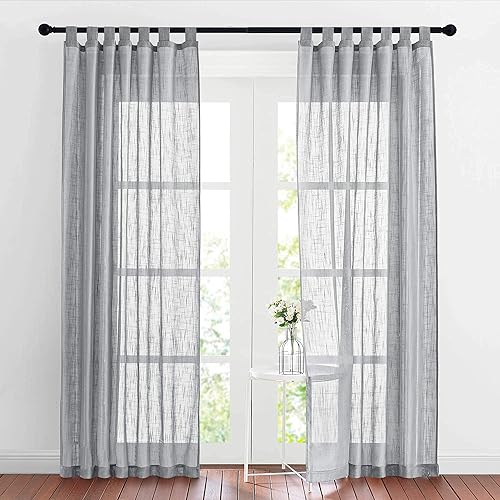 RYB HOME - Cortinas de lino con textura transparente 2 paneles