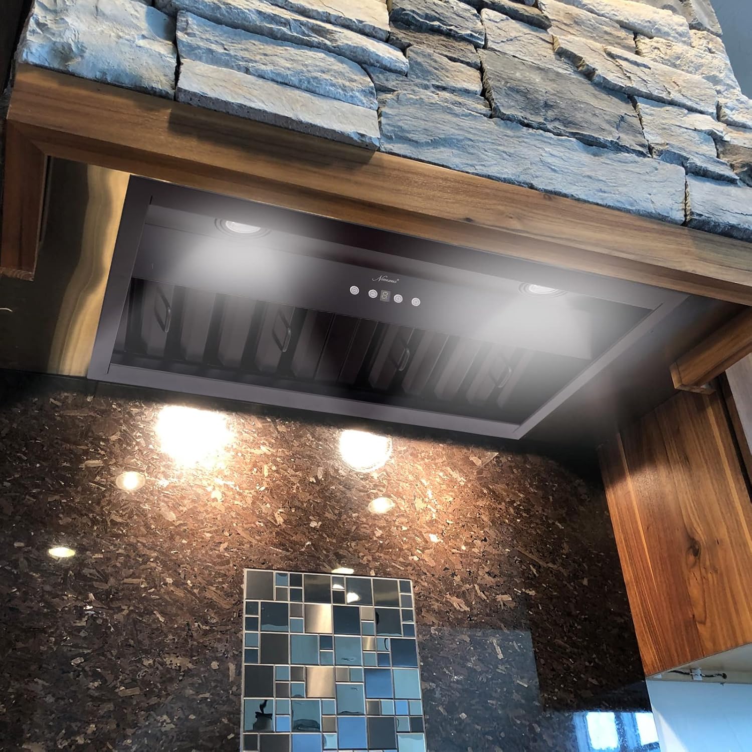 Akicon Range Hood Insert 30 Inch, Ultra Quiet, Powerful Suction Built-in Kitchen Vent Hood, Matte Black Stainless Steel Ducted Stove Hood with Dimmable LED Lights, 3-Speeds 600CFM