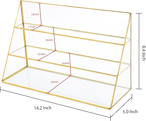 Miniatura 5 de MyGift Escaparate de cristal al por menor de la exhibición de la joyería de 3 niveles con el marco del metal del