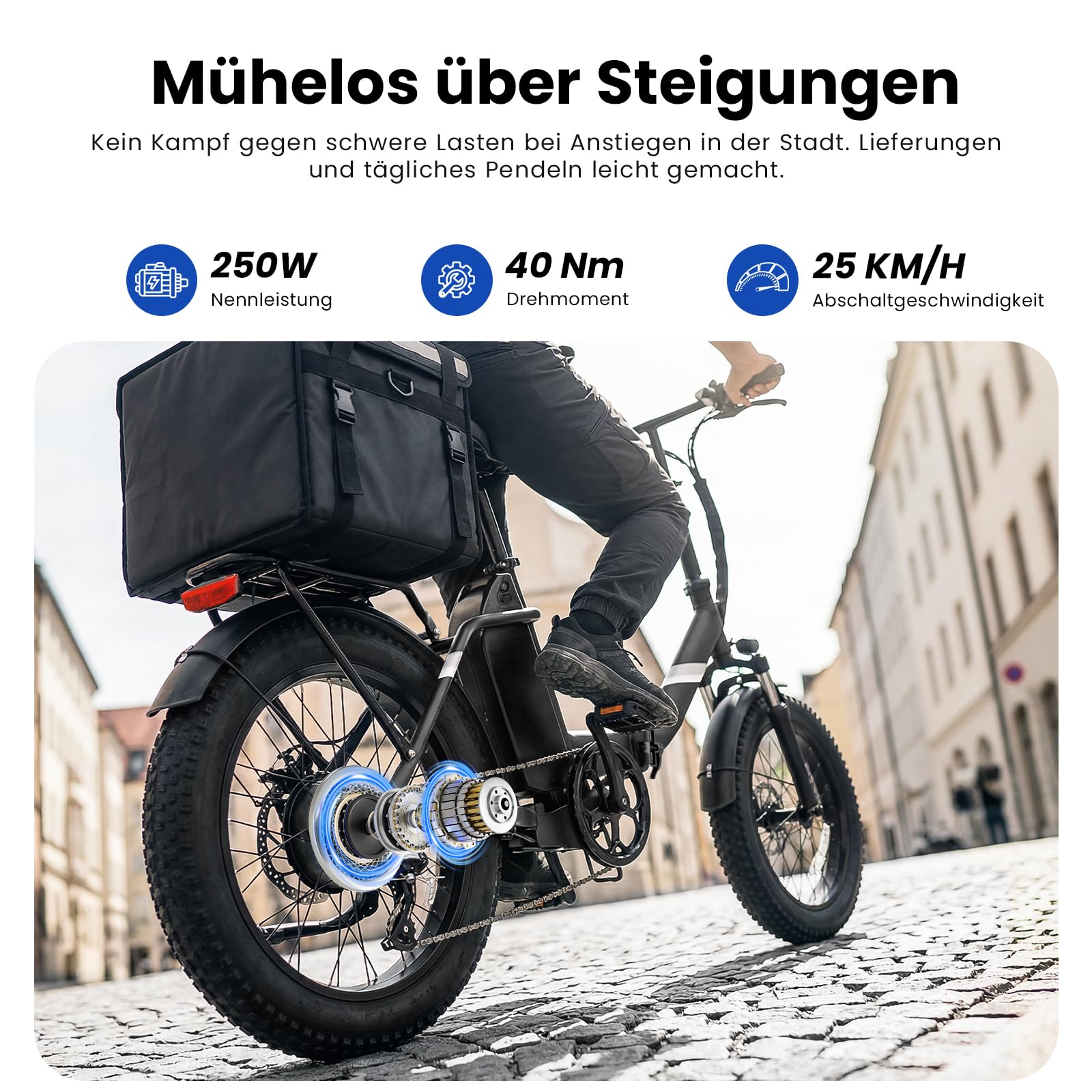 Touroll S3 Pro E-Bike Klapprad mit 1296Wh Akku, 65km-195km Reichweite, 20''x3.0'' Fat Tire Elektrofahrrad Herren Damen, 250W Motor, 50Nm Drehmoment, Ebike mit Gepäckträger, StVZO Konfor