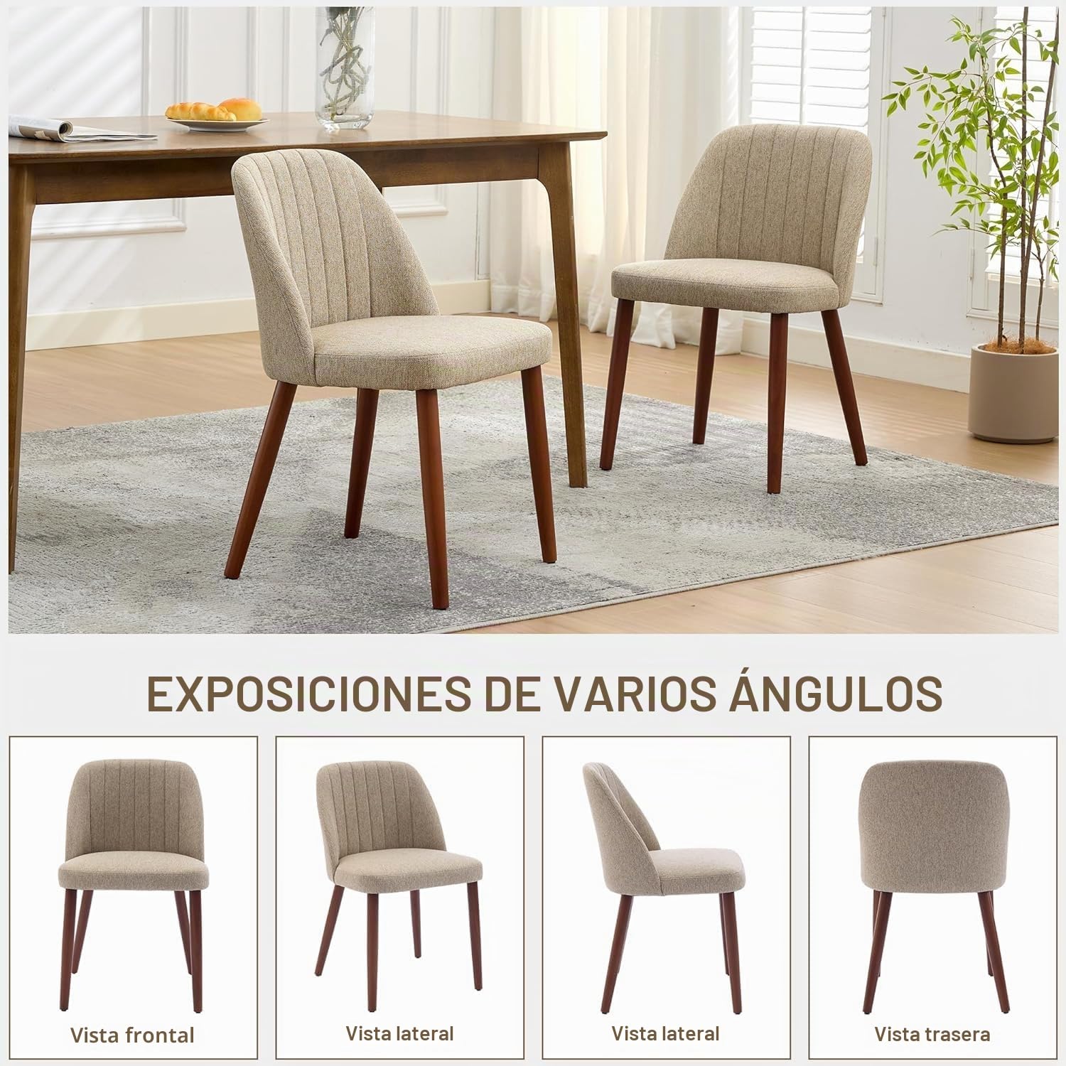 Juego De 2 Sillas De Comedor Modernas Tapizadas. Cómodo Asiento Acolchado De Tela De Lino. Patas De Madera Resistentes. Sillas Auxiliares Ergonómicas Para Cocina, Comedor, Restaurante y Cafetería