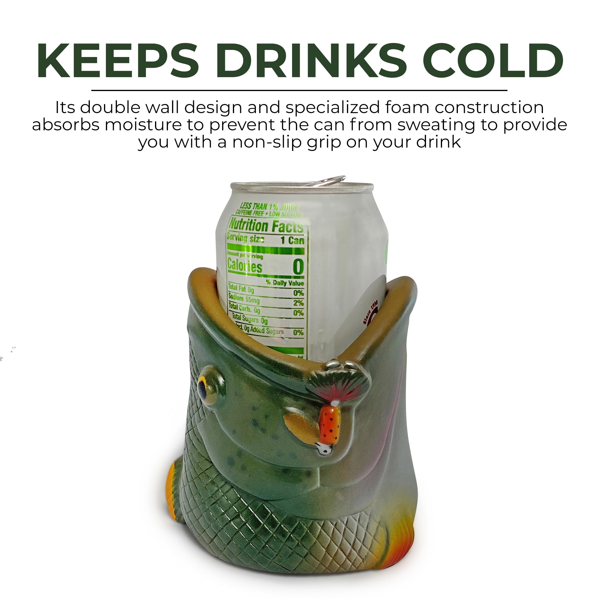 Rivers Edge Products Can Coozie, Insulated Foam Can Cooler, Fishing Coozy for 12 Oz Soda or Beer Cans, Giftable Drink Sleeve for Camping or Surfing, Bass