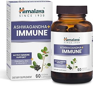 Himalaya Ashwagandha+ Immune - Herbal Immune Support Supplement with Vitamin C, Zinc, Elderberry, and Amla for Immunity - Vegan, Non-GMO, Gluten Free, 960 mg, 60 Capsules