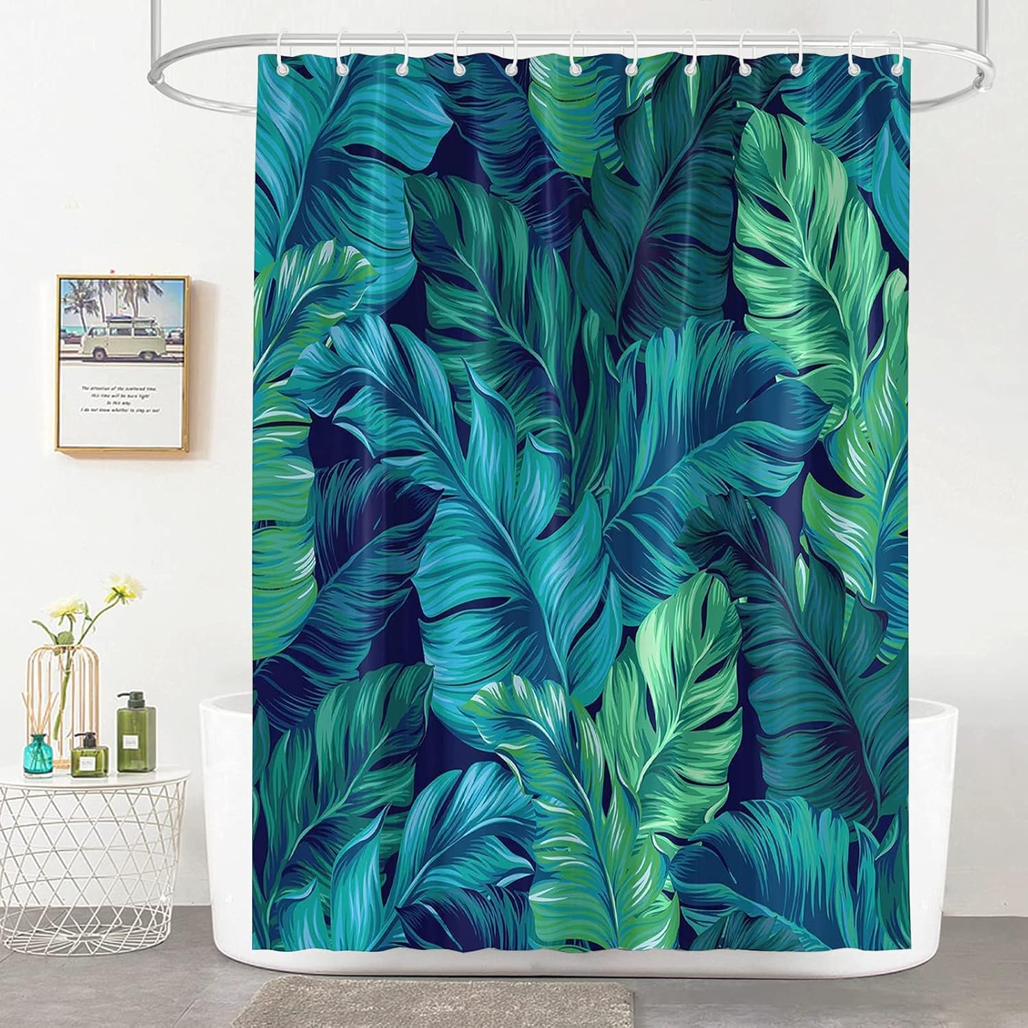 ALALAL Tropical Shower Curtain Palm Leaf Green Shower Curtain for Bathroom Banana Leaf Plant Jungle Curtain Waterproof Fabric Curtains with Hooks,Machine Washable 72x72 in