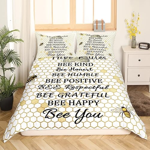 Miniatura 3 de Erosebridal Funda de edredón de panal tamaño King para niños y niñas, juego de ropa de cama de abeja amable de abeja honesta, funda de edredón de