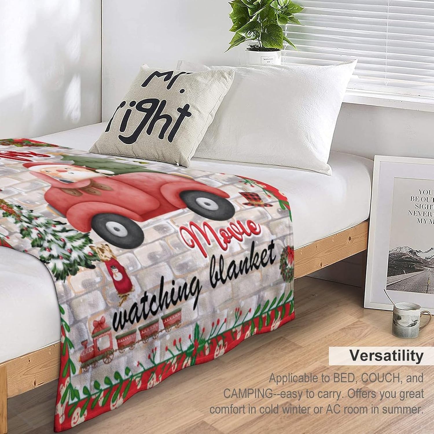 This Is My Christmas Movie Watching Blanket, 50"x40"Santa Xmas Truck Plush Gifts for Kids Tree Snowman Throw Blanket for Girls Boys, Flannel Deer Gingerbread Snowflake Blankets for Sofa Pet Bed Couch