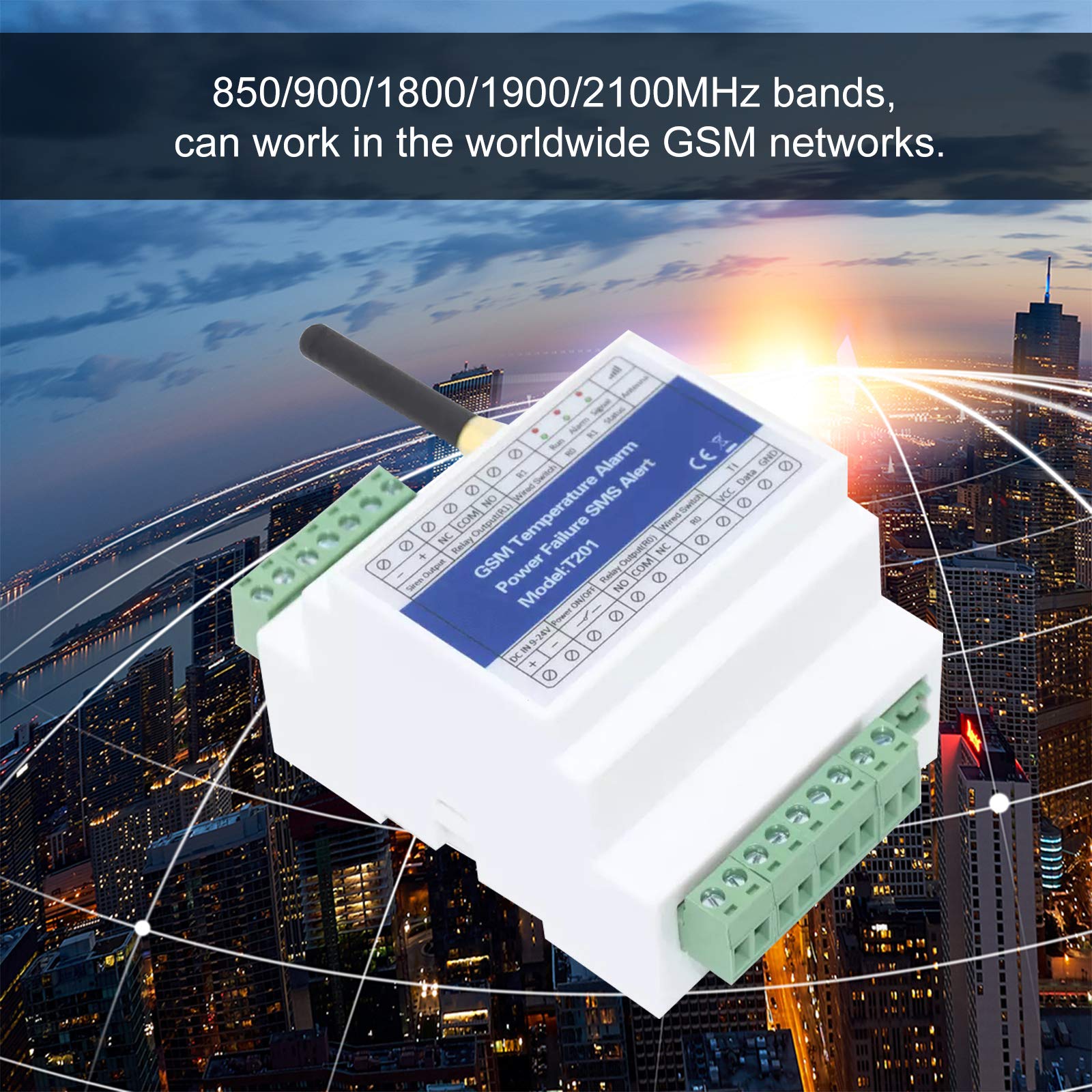 HUIOP Contrôleur d'accès de commutateur de relais à distance GSM T201 Alarme de température GSM 2G / 3G / 4G de l'état de l'alimentation Panne de courant Alarme SMS 2 Capteur de température de,Tempera