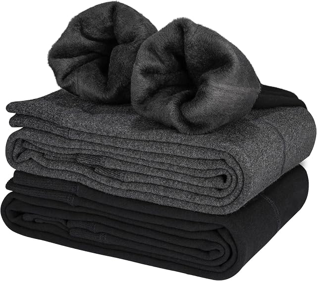 Hotelvs Women High Waisted Leggings Thermal Velvet Lining Soft Stretchy Winter Warm Pants, 2 Pack (Black+Dark Grey)
