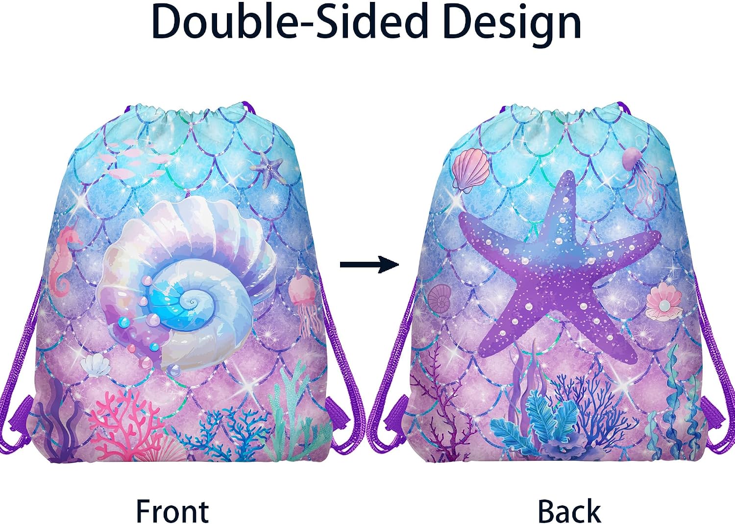 12 Pcs Mermaid Drawstring Bag Ocean Theme Backpack Organizer Great for Travel, Fitness and Daily Use, 3 Design