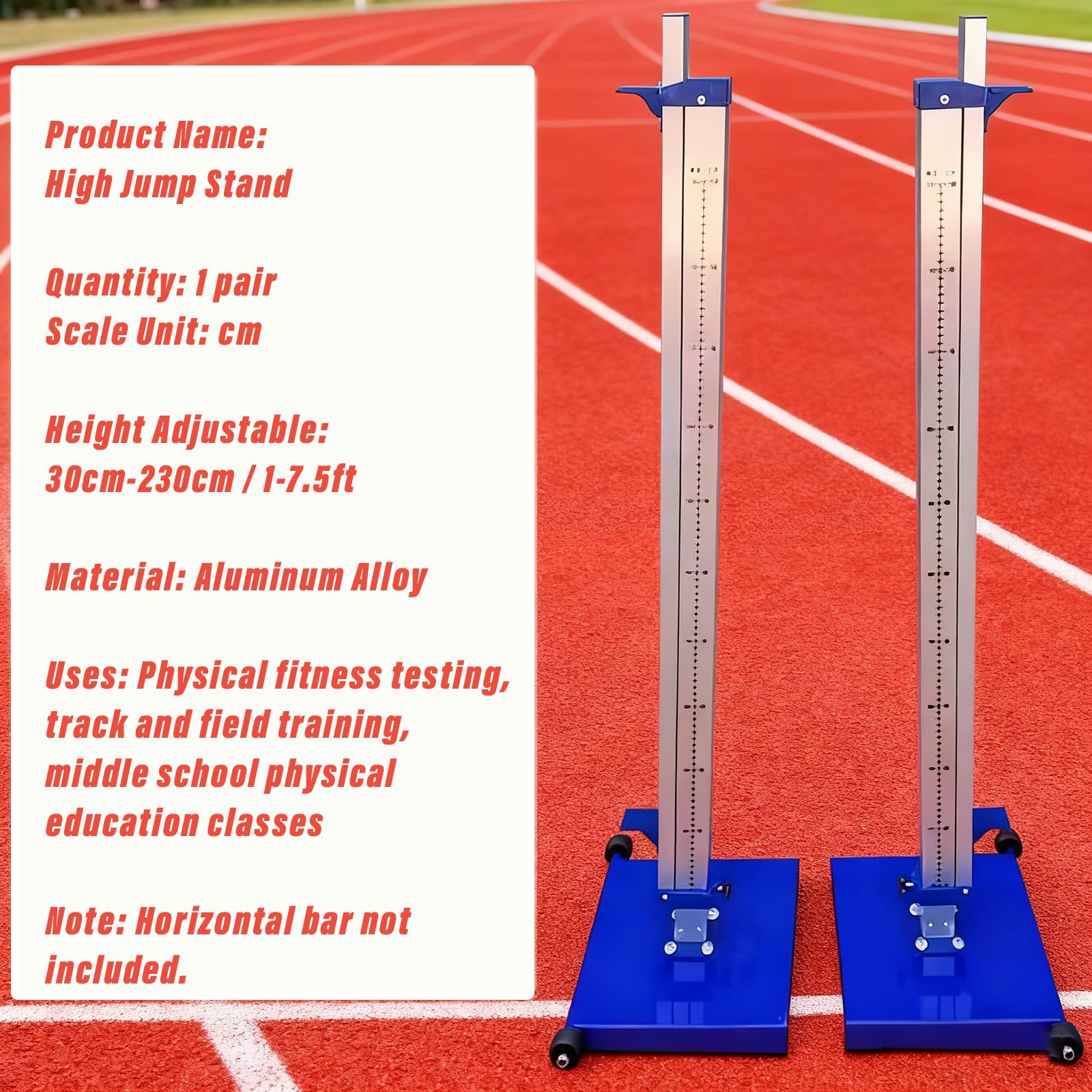 Portable High Jump Standards Pole, Moveable Base Stand Athletic High Jump Training Equipment, 30-230cm Adjustable Height for Track & Field & Middle School