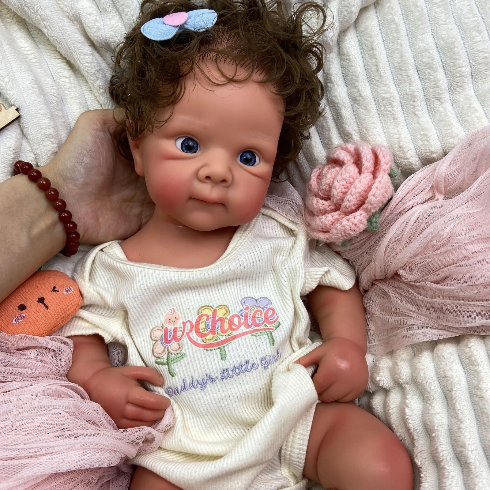Muñeca Bebé Reborn Realista Silicona 51 cm,Cabello Rizado y Peso,3,1 kg