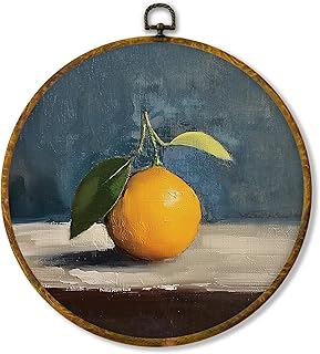 shiviody Vintage Oranges Canvas Wall Art Decor, Retro Still Life Art, Country Farmhouse Tangerine Fruits Round Hanging Frame Prints Decorations for Kitchen Dining Room Farmhouse 10"x10"
