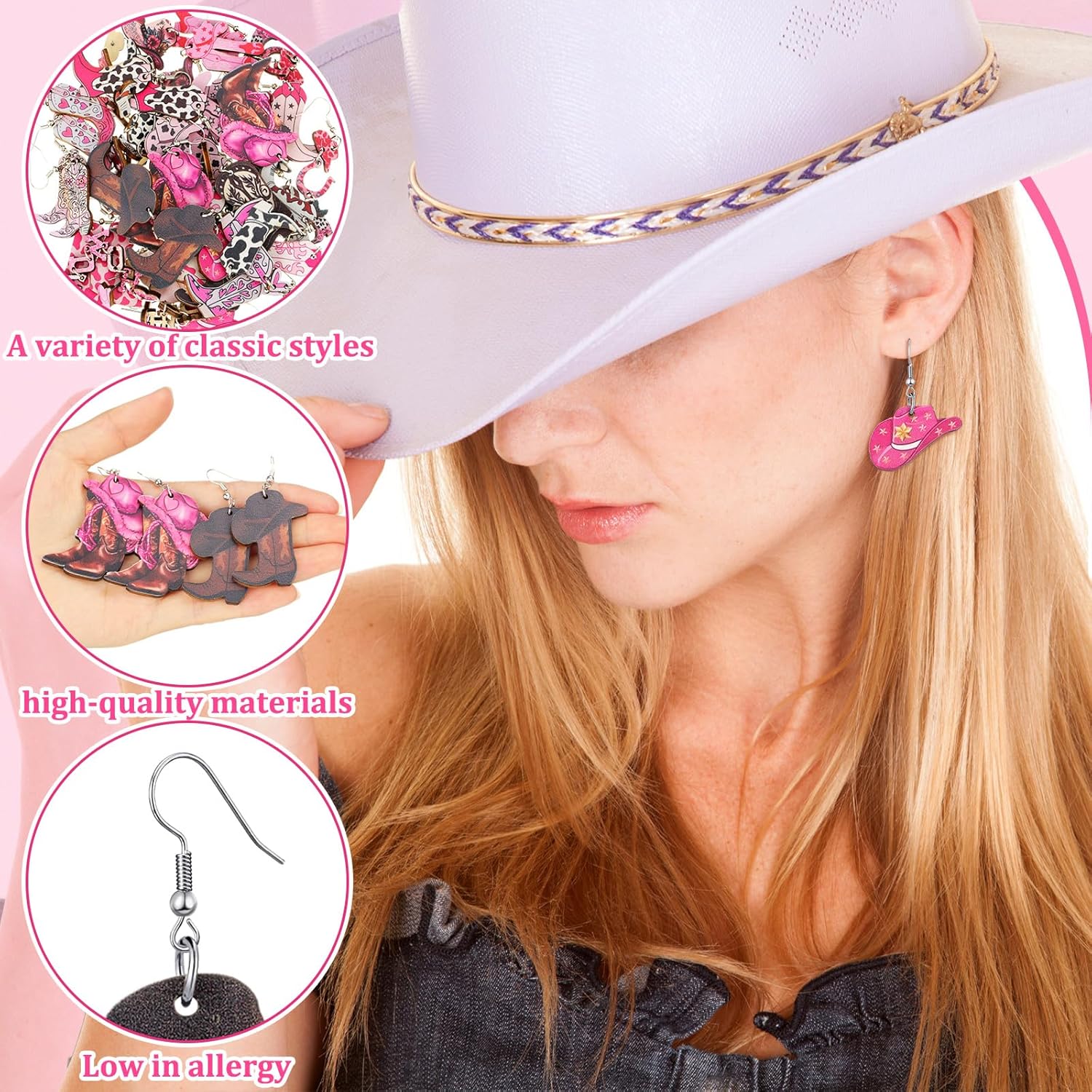 Nosiny 30 Pairs Wooden Cowgirl Earring Bulk for Women Western Cowboy Boot Dangle Earrings Rodeo Party Valentines Jewelry - Image 3