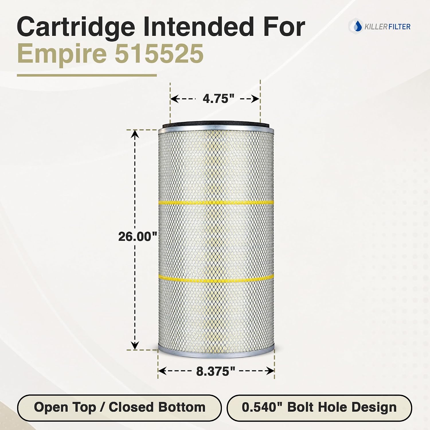 Killer Filter Intented for Empire 515525 Dust Collector Filter | Cross-Reference for Parker/BHA 1212201, Clark, Donaldson Torit P149554/P191549/P191844/P524836, AAF and Farr | MERV 11 image 2