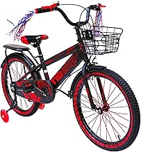 دراجة تدريب متينة A4-20 YIBEIQI بعجلات جانبية للأولاد من عمر 7-10 سنوات من ديربي سبورتس، مقاس 20 بوصة، لون أحمر/أسود