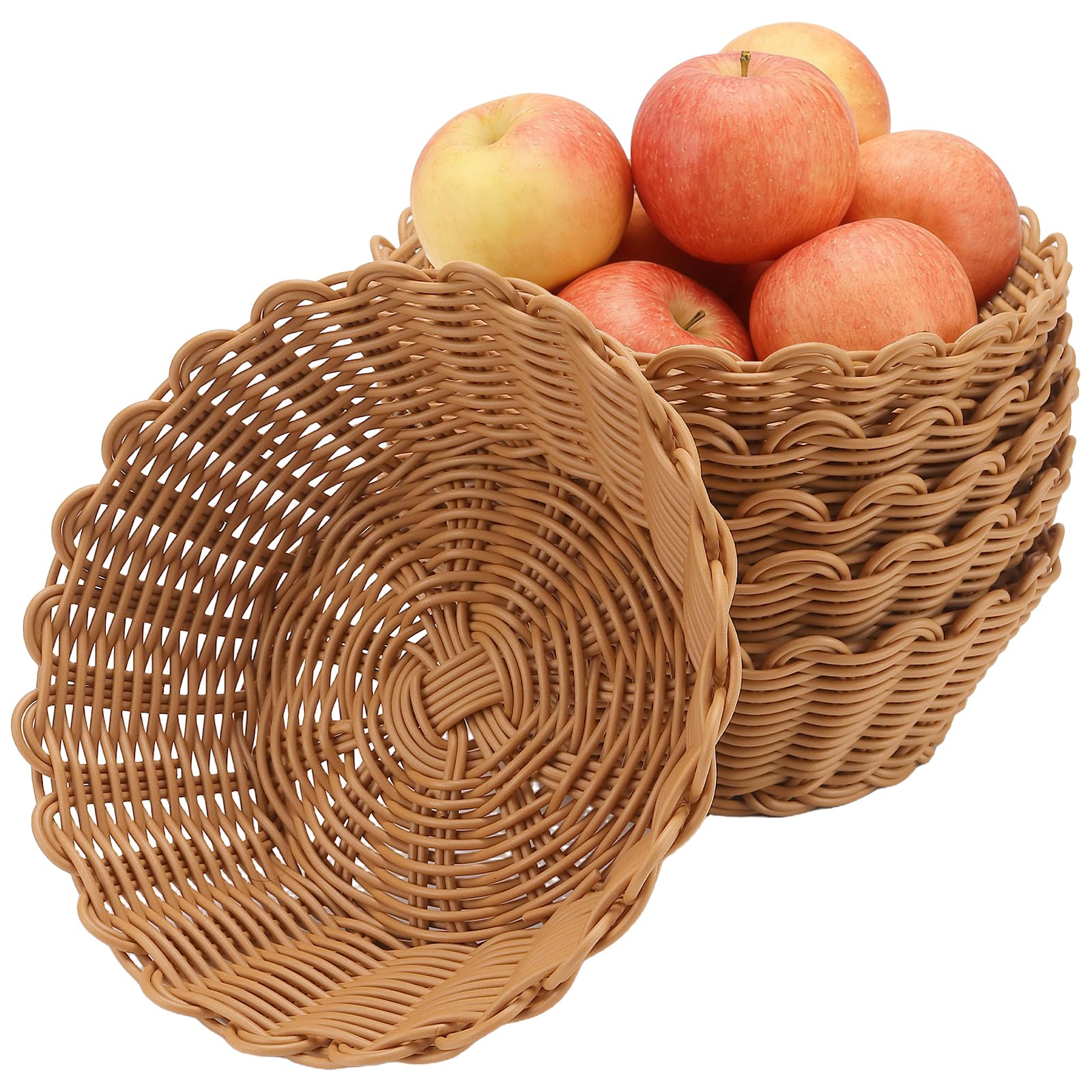 Japchet Brown 6 Pack Imitation Wicker Round Baskets, Bread Gift Basket For Kitchen, Restaurant, Centerpiece Display, 18.5 X 7Cm