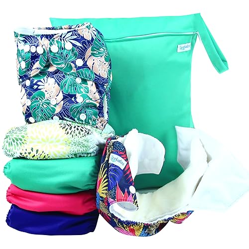 Miniatura 6 de Leekalos Pañales de tela reutilizables para niños y niñas, pañal de bebé con insertos y bolsa húmeda, talla única (floral)