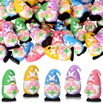 Lunmon 50 Pcs Summer Mini Rubber Gnomes Bulk Tiny Tulip Gnome Figurines