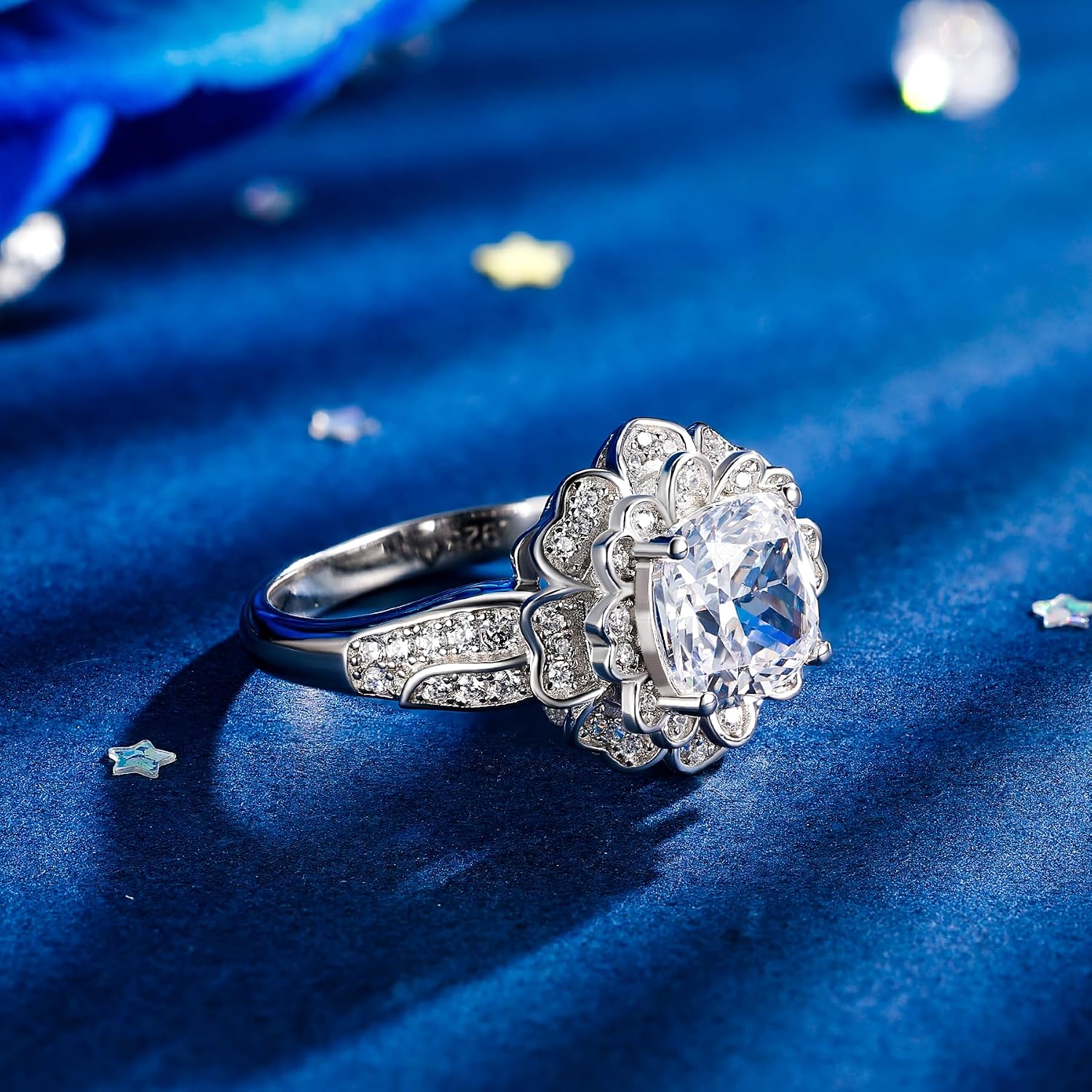 S925 Sterling Silver Flower Birthstone Rings for Women Promise Rings for Her, Wedding Anniversary Birthday Jewerly Gifts for Mom Wife