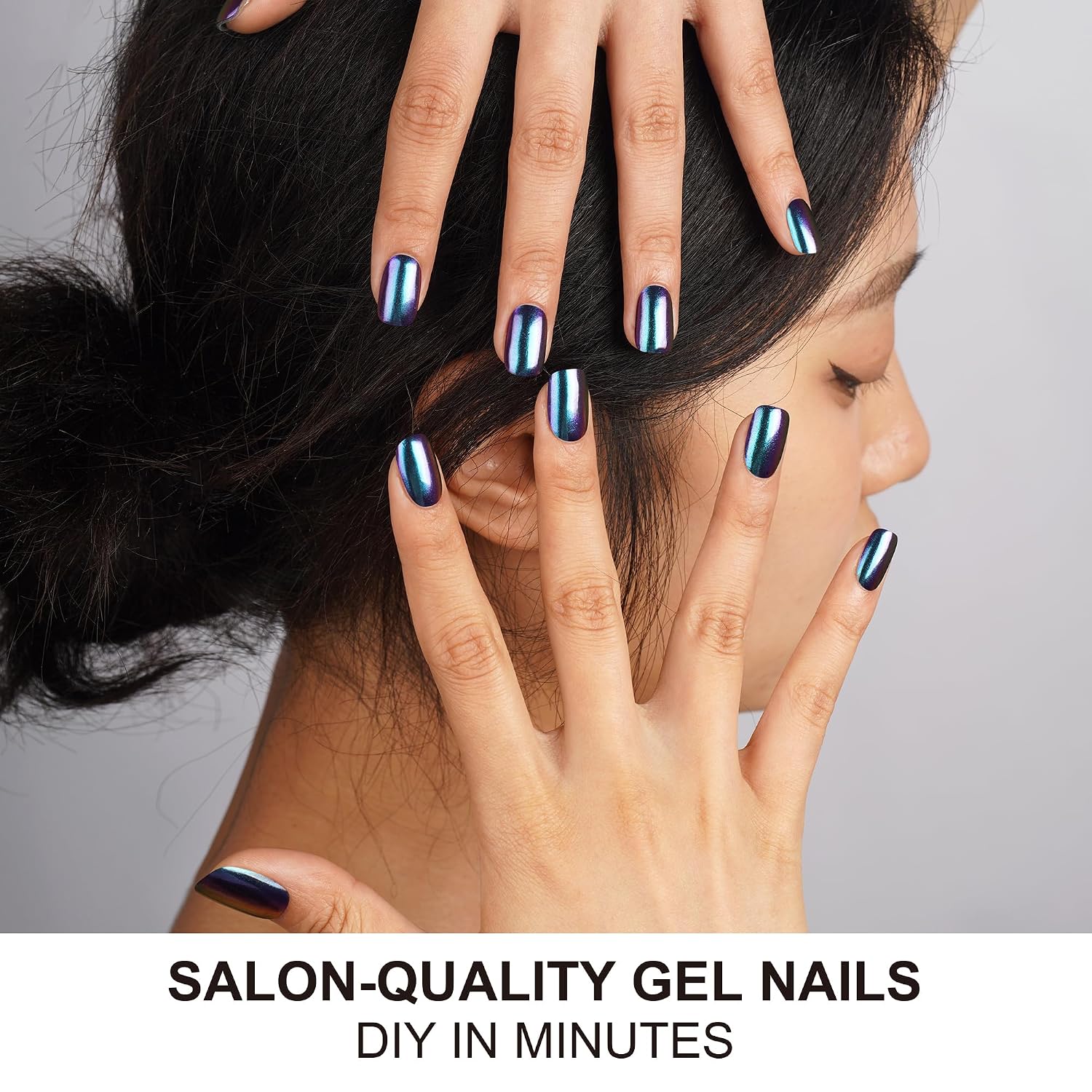 DANNI & TONI Semi Cured Gel Nail Strips Chrome (Lapis Luster) Holographic Gel Nail Stickers Gradient Mirror 28 Stickers
