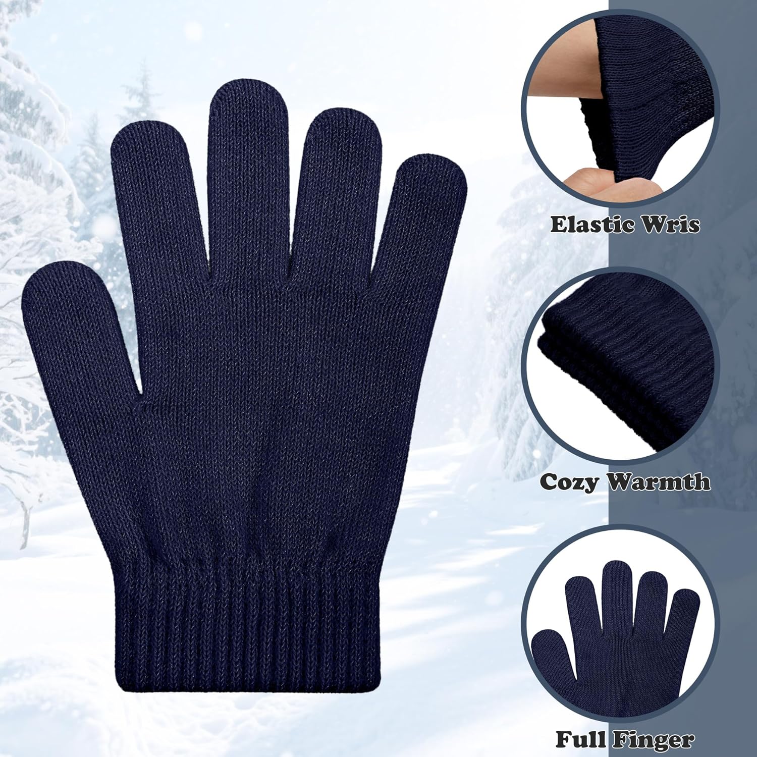 Cooraby 12 Pairs Winter Knitted Magic Gloves Stretchy Full Fingers Gloves for Men, Women or Teens - Image 4