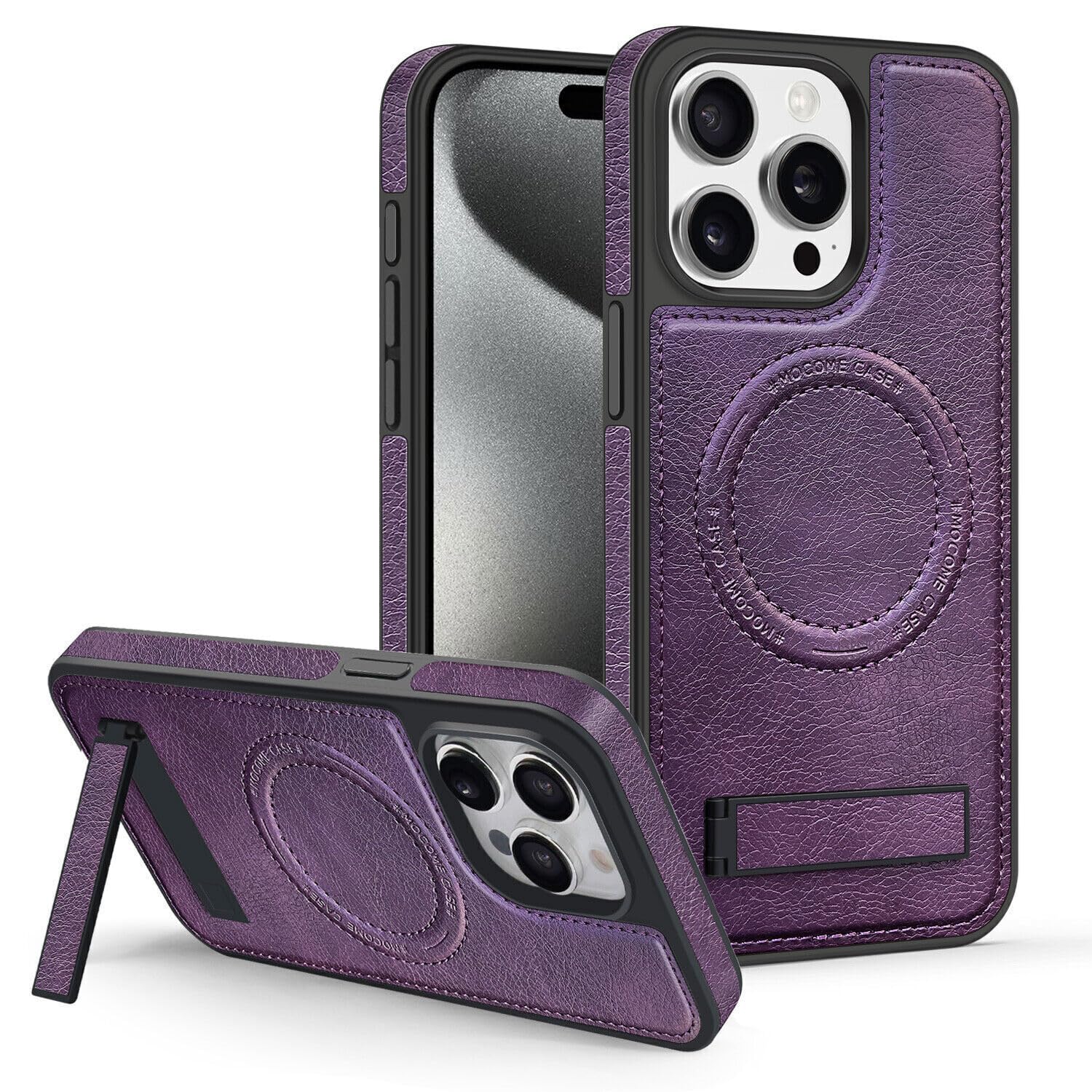 Étui iPhone 15 Pro Max clapet anti-choc violet avec support écran stable - 8