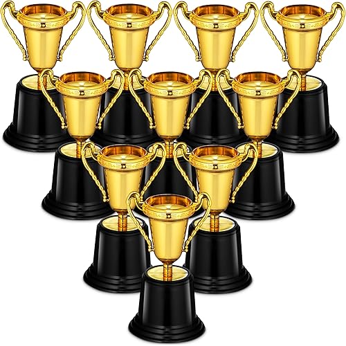 Gold Trophy Award Cups - Pack Of 12 Bulk 5 Inch Plastic Gold Mini Trophies For Party Favors, Props, Rewards, Trophy Cup Competitions Winning Prizes For Kids Choice Awards And Trophies And Adults