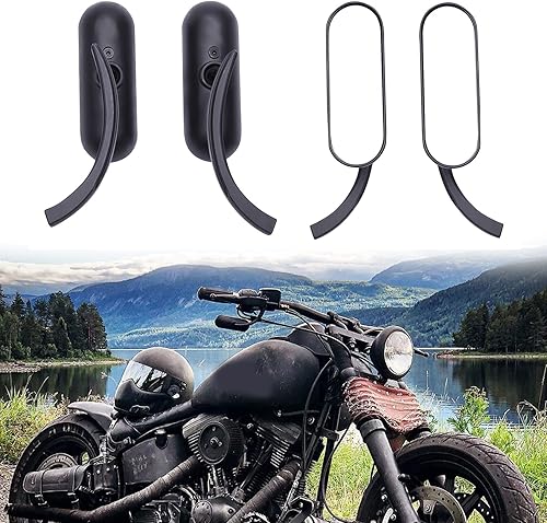 Miniatura 8 de Negro 0.315 in 0.394 in motocicleta mini oval retrovisor espejos para Dyna Softail Touring Sportster 883 1200 Electra Glide Cruisers Choppers