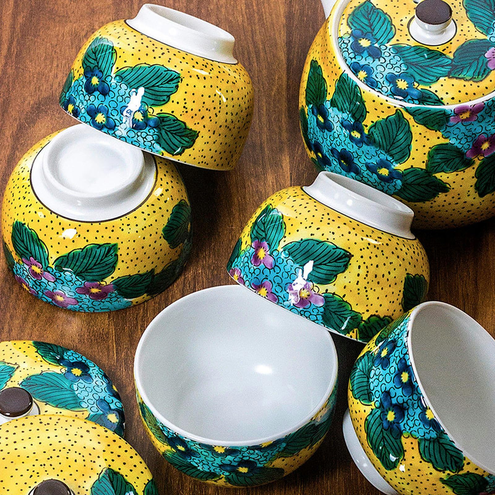 CAPIJIONG Creative Flower - Juego de té de cerámica japonesa Kung Fu para té de la tarde en casa, flor Ziyang, una olla de cinco tazas de tapa, té,