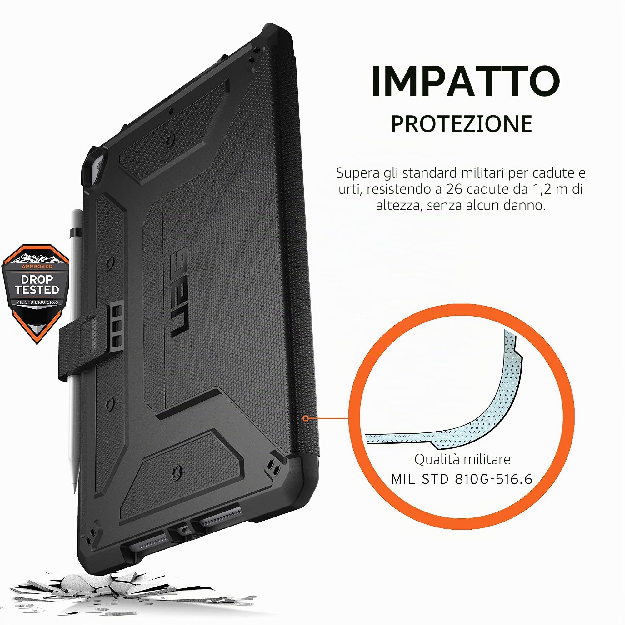Urban Armor Gear Metropolis Cover Apple iPad 10.2 (2019) Protezione Case Custodia (Supporto Apple Pencil Charging, Cover con Auto Sleep/Wake, Smart Keyboard compatibile) - nero