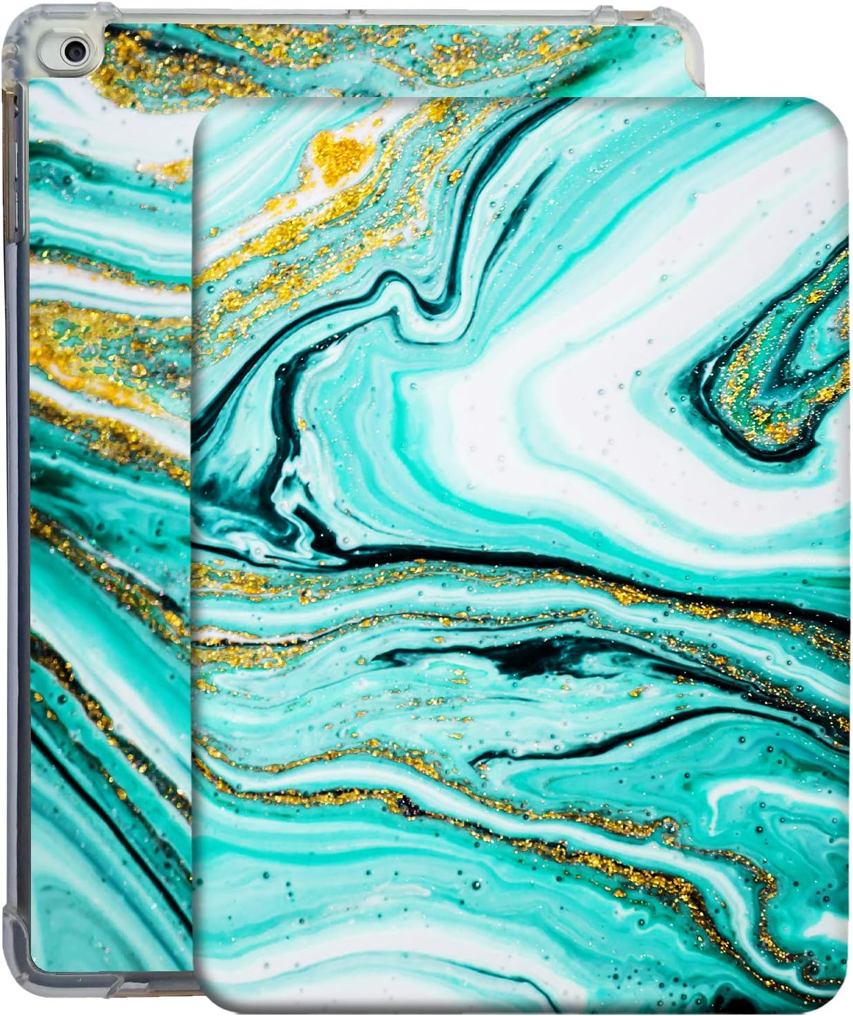 DuraSafe Cases for iPad 9.7 5th 6th Gen Air 1st 2nd Generation [iPad 5 6 Air 1 2] A1893 A1822 A1566 A1474 MH2V2LL/A MRM52LL/A MP242LL/A TPU Printed Flip Case with Corner Protection - Aqua Marble