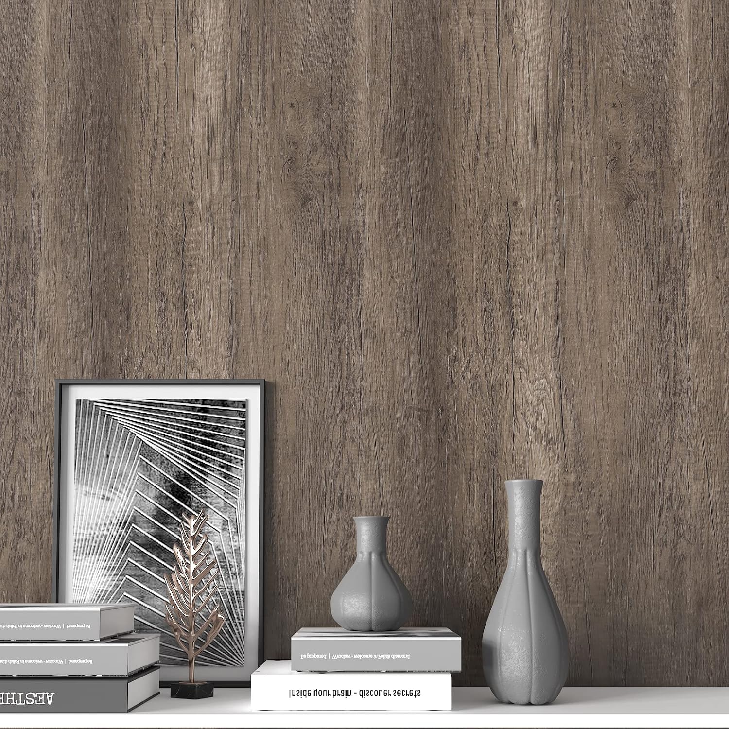 CRE8TIVE 24"x354" Grey Brown Wood Contact Paper Self Adhesive Large Size Wood Grain Wallpaper Peel and Stick Removable Waterproof Thick Decorative Rustic Wood Look Vinyl Paper for Countertops Cabinets