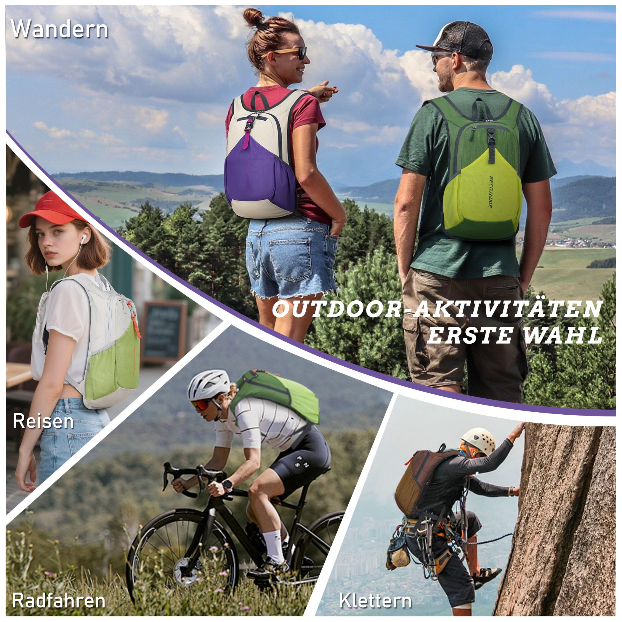 BECOJADDE 15L Wanderrucksack Herren Kleiner Rucksack Damen Leichter Daypack Tagesrucksack Faltbarer Trekkingrucksack für Camping Outdoor Wandern Travel Beige
