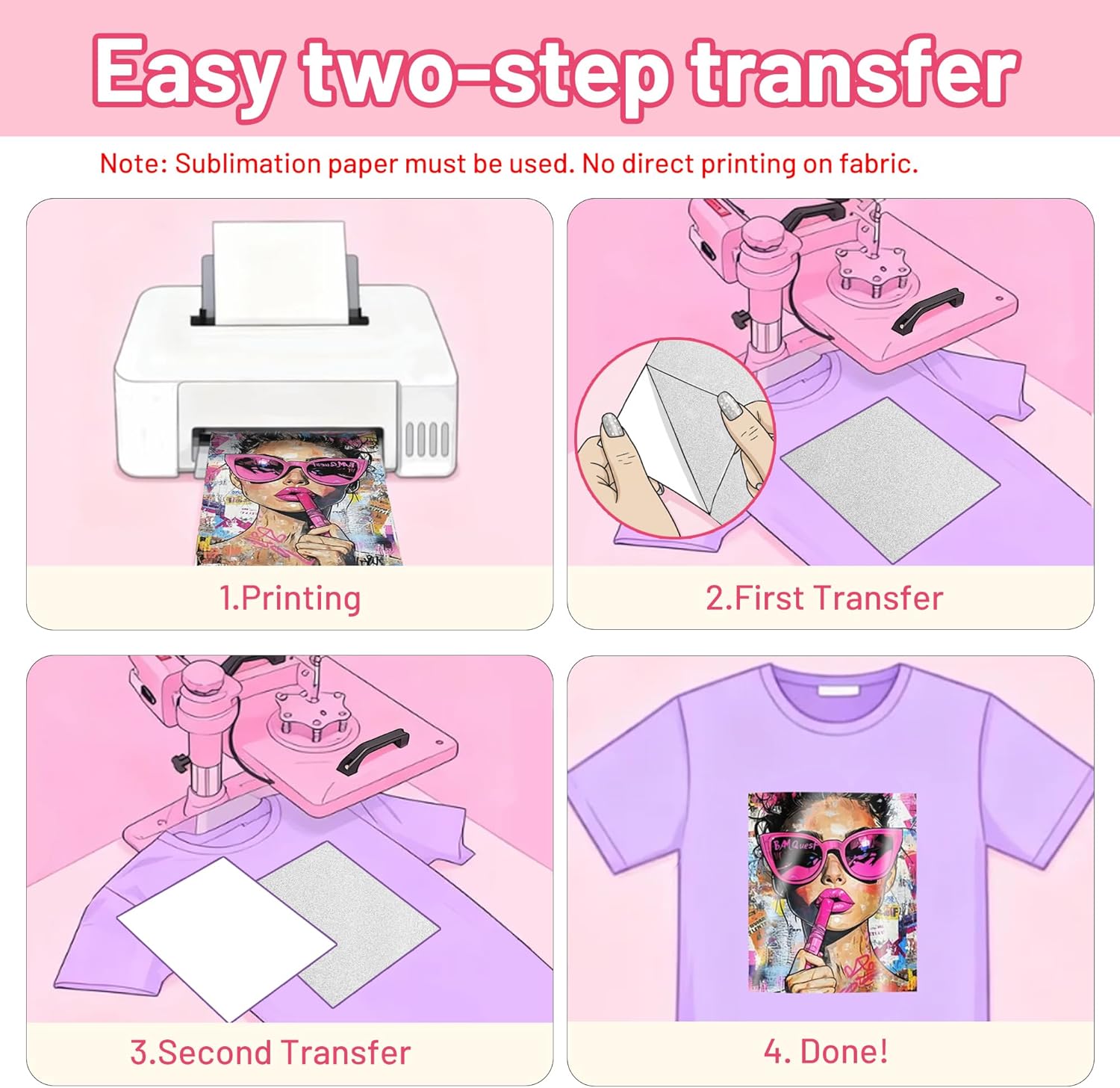 TransOurDream Tru-Sublimation Blanks CoCo Sets, Silky Fabric 10 Sheets for Cotton, Light/Dark Fabrics and Sublimation Paper 130g 30 Sheets 8.5x11’’ - Image 6