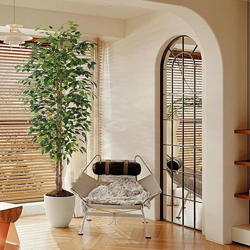 Miniatura 6 de Árbol de ficus artificial de 4 pies, plantas de seda sintética con maceta de plástico resistente, árboles de ficus falsos para el hogar, oficina,
