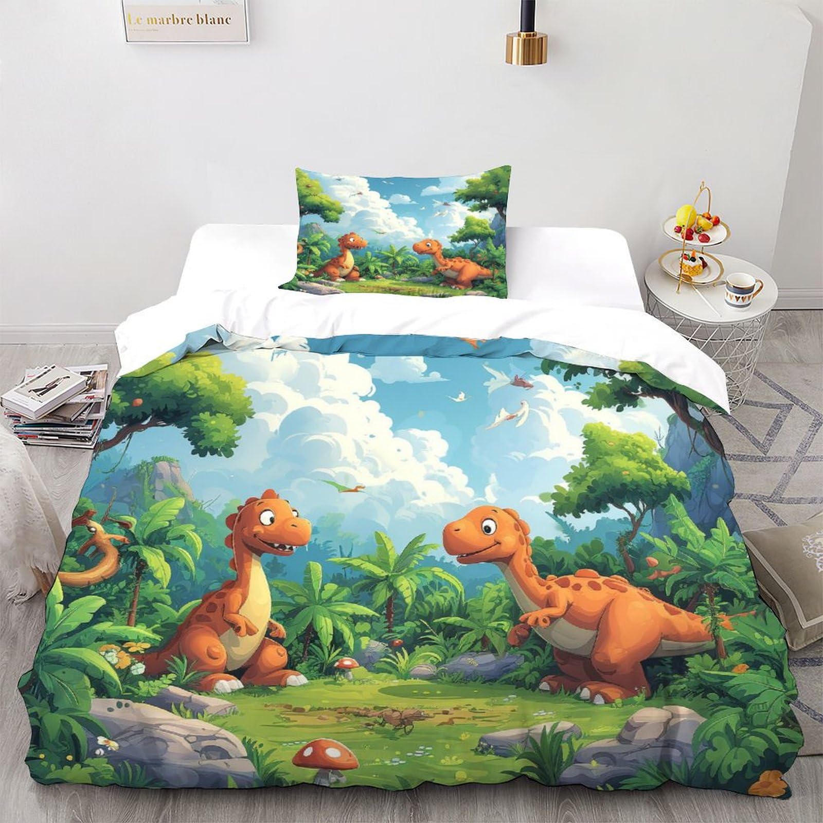 Housse de couette dinosaure en microfibre douce pour lit enfant motif animaux de la jungle sauvage