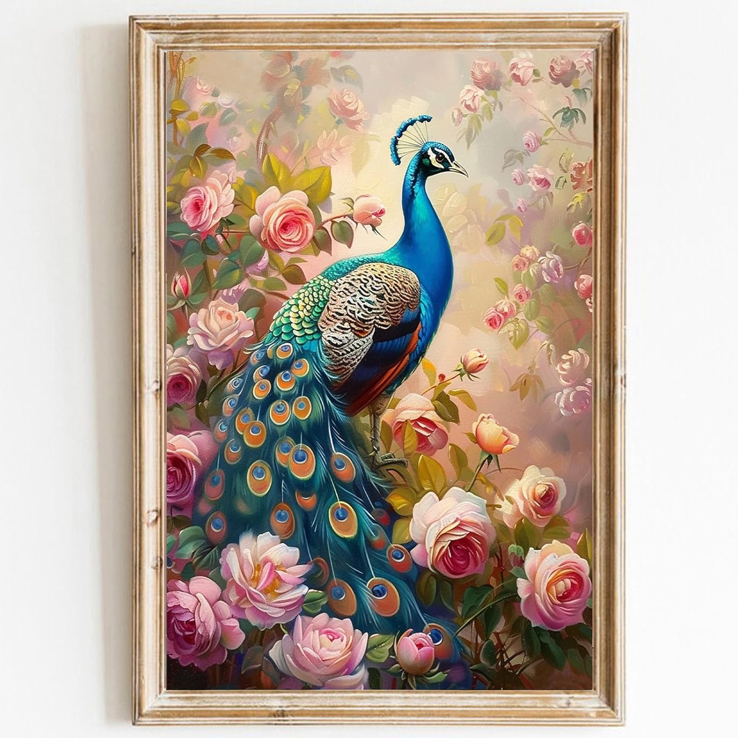 Blue Peacock Canvas Wall Art Animal Painting Print Vintage
