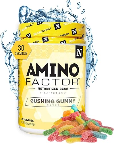 Nutrithority Amino Factor - BCAA instantáneos, goma chorreante, 30 porciones, aminoácidos de cadena ramificada sin azúcar, bebida intra y después