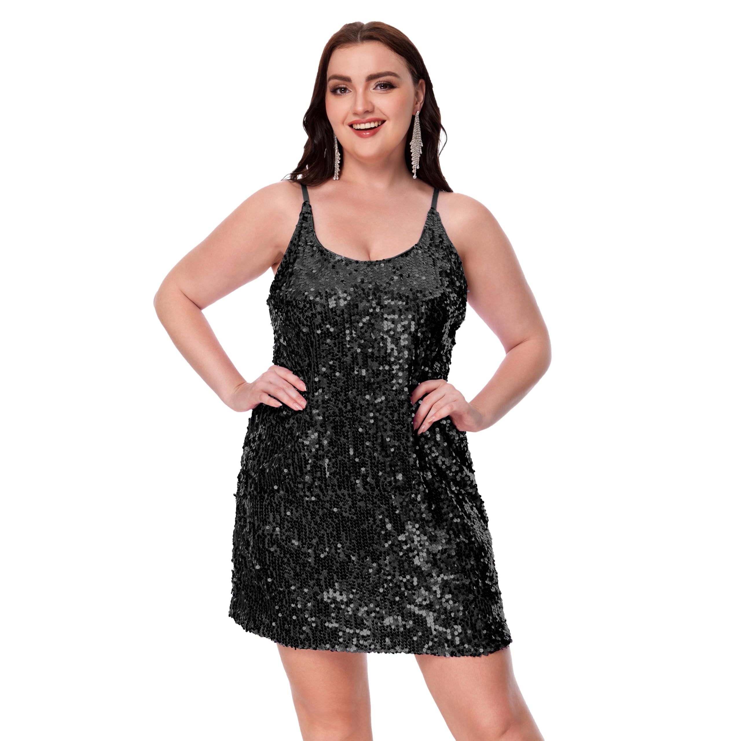 THANKPEARL Women's Sparkly Sequin Dress Spaghetti Strap Glitter Party Cocktail Clubwear Sexy Mini Dresses