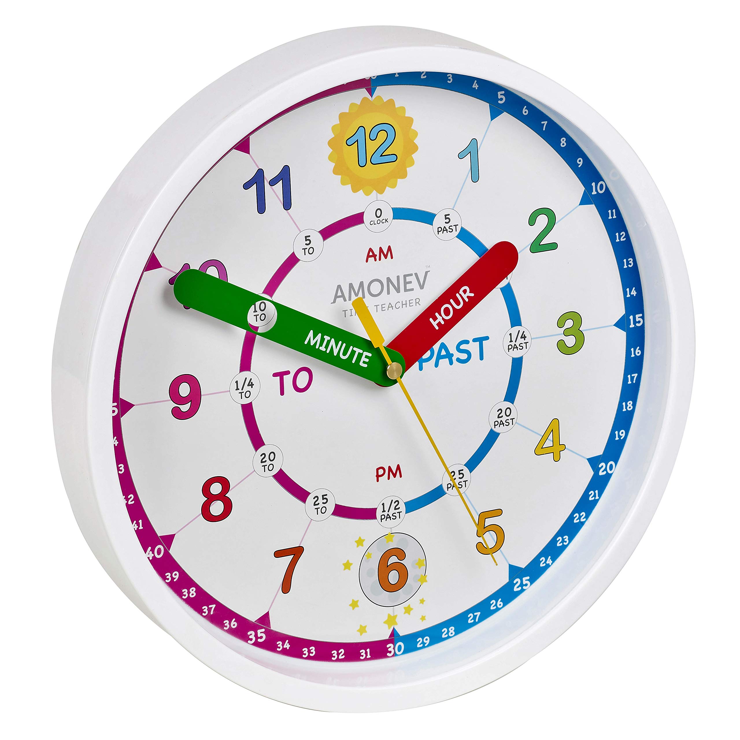 Amonev Time Teacher Clock (V3) Children's Clock, Easy to Read Clock with Silent Ticking. Teach